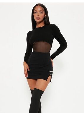 Safety Pin Embellished Mini Skirt | Black